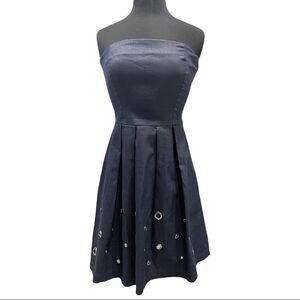 𝅺Eva Franco Strapless Denim Pleated Grommet Dress Sz 8
